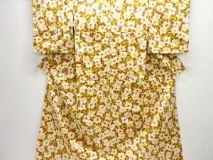 椿模様織り出し十日町紬着物